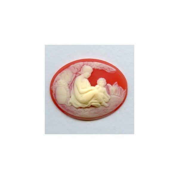 ^Woman and Child Cameo Ivory on Carnelian 40x30mm