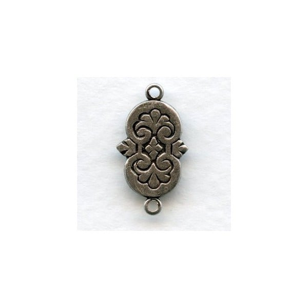 Embossed Flat Solid Connectors Oxidized Silver 19mm