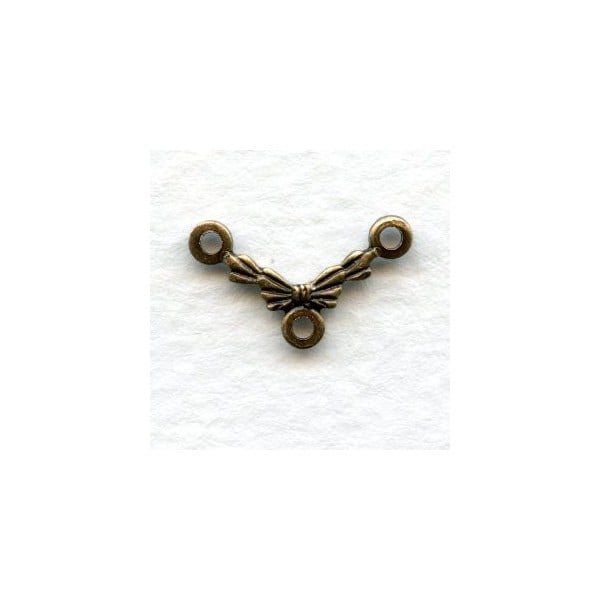 Tiny Bow Connectors 3 Loops Oxidized Brass (6)