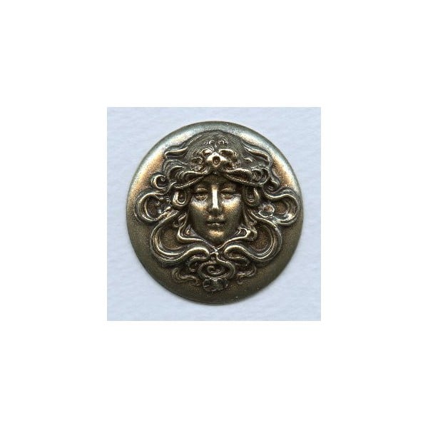 Repoussage Maiden Cameo 35mm Round Oxidized Brass