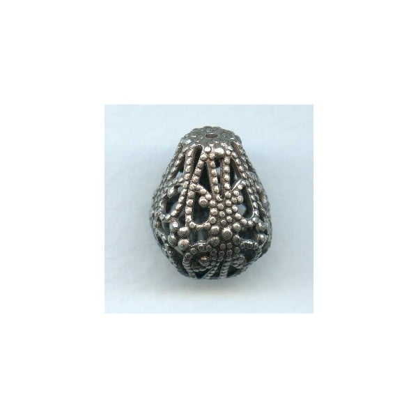 ^Pear Shape 21mm Filigree Beads Oxidized Silver (2)