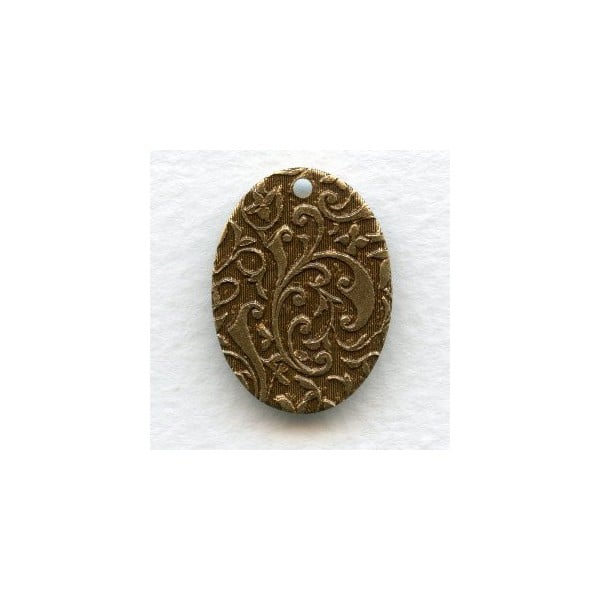 Floral Patterned Oval Drops Oxidized Brass 24mm (6)