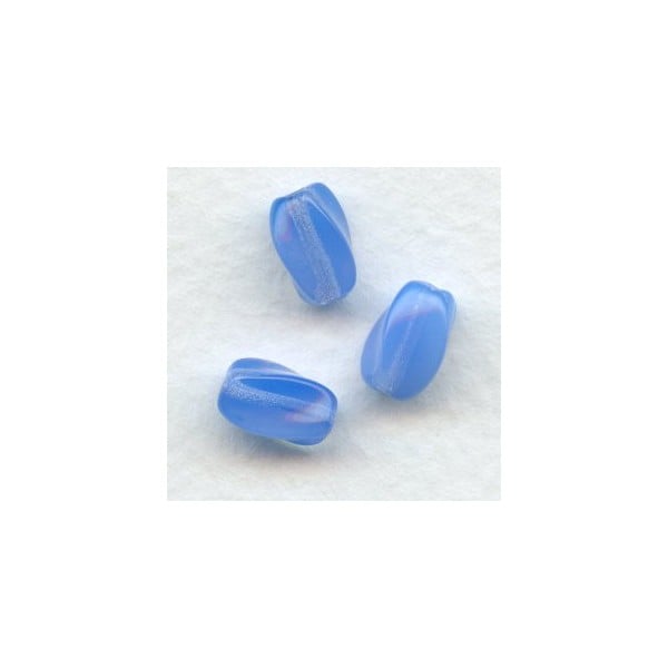 Opaline Blue Oval Twist Beads 9x7mm