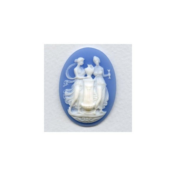 ^Cameo Women at Fountain White on Blue 40x30mm