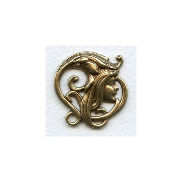 Art Nouveau Faces Oxidized Brass 31mm (2)