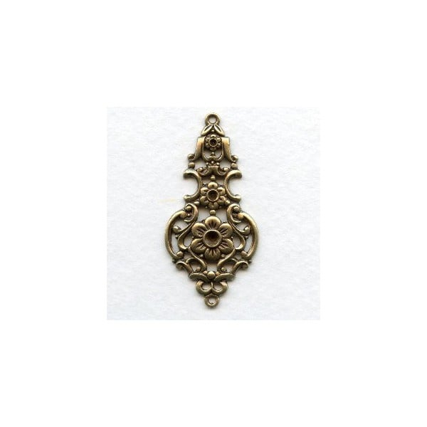 Grand Elegant Floral Pendant Connector Oxidized Brass (1)