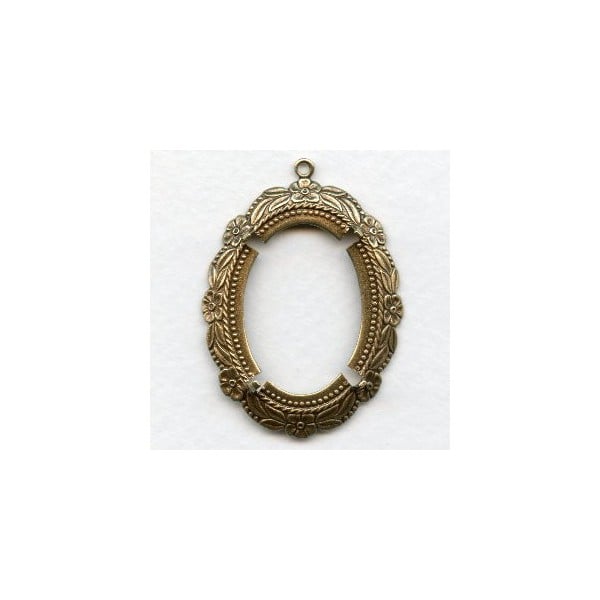 Floral Beaded Edge Setting Oxidized Brass 30x22mm (1)