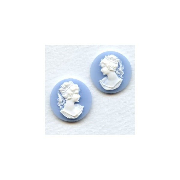 Cameos Girl in a Ponytail White on Blue 18mm (1 set)