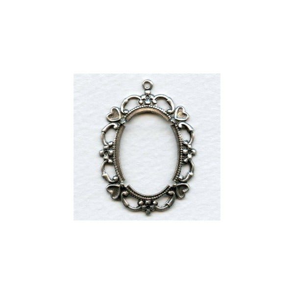 Hearts Flowers Setting 25x18mm Oxidized Silver