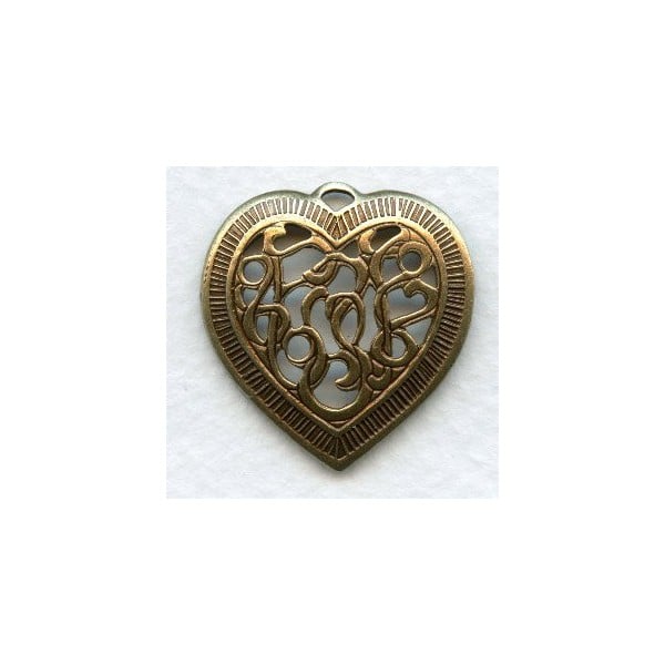 Detailed Heart Pendants Openwork Oxidized Brass 28mm (3)