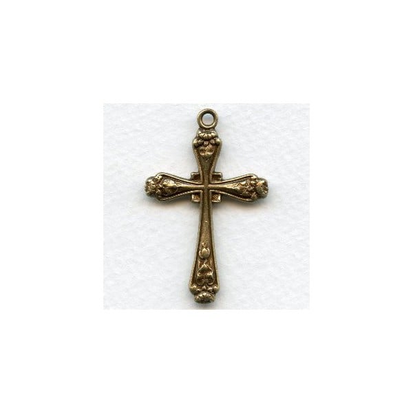 Foliate Detail Cross Pendant Oxidized Brass 42mm