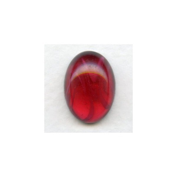 Vintage 18x13mm Oval Glass Cabochon Ruby Swirls (1)