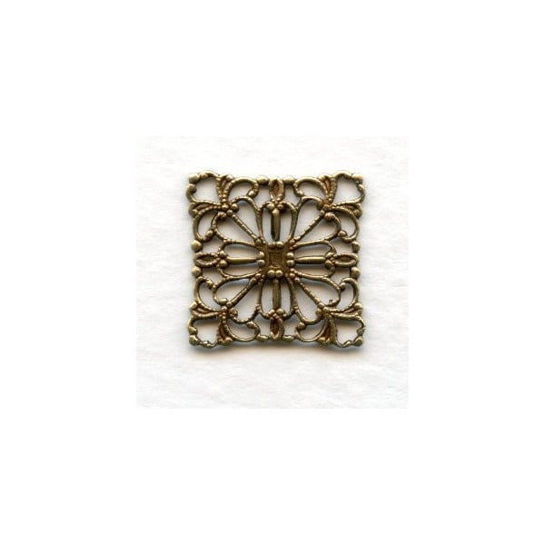 Square Flat Filigree Connector Oxidized Brass (12)