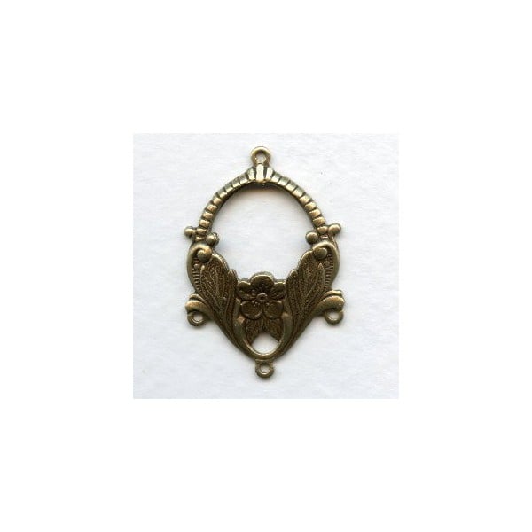 Ornate Floral 3 Strand Connectors Oxidized Brass (4)