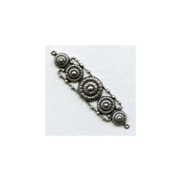 Long Button Detail Connectors Oxidized Silver 55mm (6)