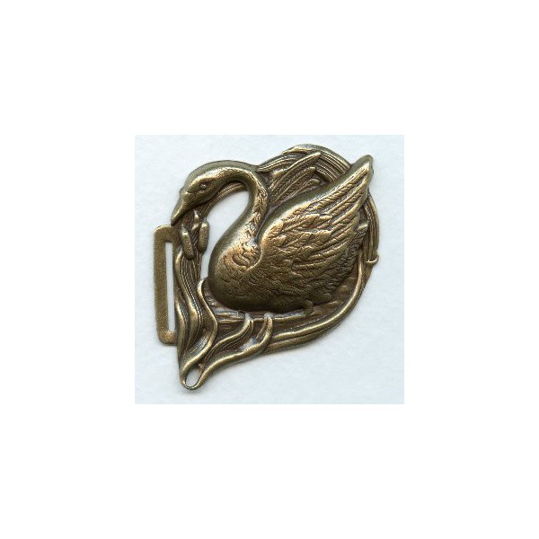 Double Swans Buckle Stampings Oxidized Brass - Image 4