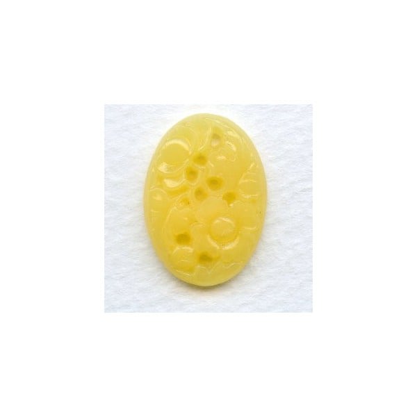 ^Vintage Etched Flowers Pale Yellow Glass Stone 25x18mm (1)