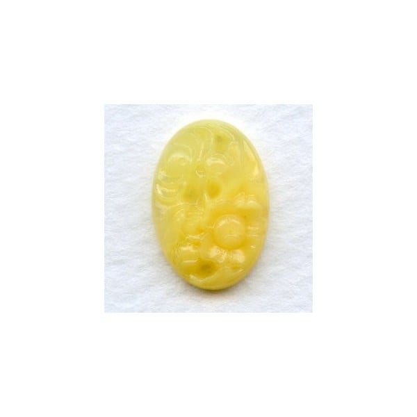 ^Vintage Etched Flowers Yellow Glass Stone 18x13mm (1)