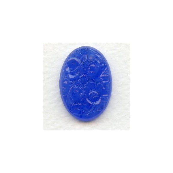 ^Vintage Etched Flowers Cobalt Blue Glass Stone 25x18mm