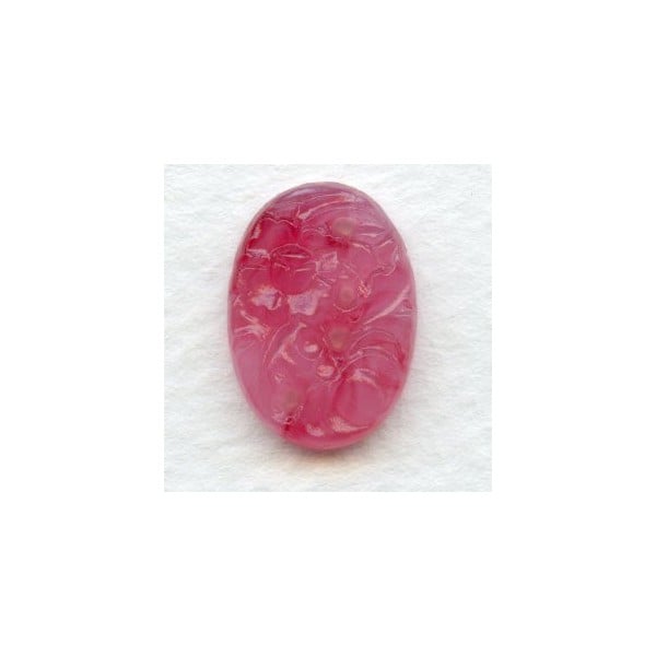 ^Vintage Etched Flowers Rose Pink Glass Stone 18x13mm (1)