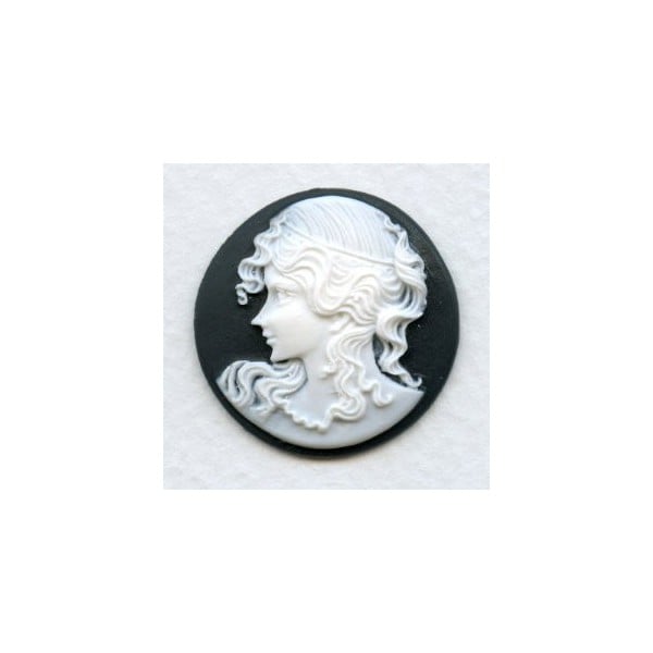 ^Art Nouveau Style Cameos White on Black 27mm Round