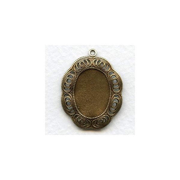Filigree Frame Pendant Setting 18x13mm Oxidized Brass