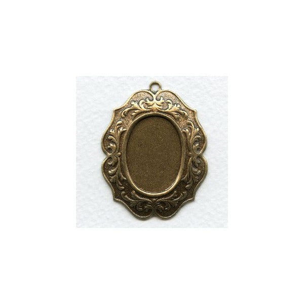 Floral Edge Pendant Setting 25x18mm Oxidized Brass