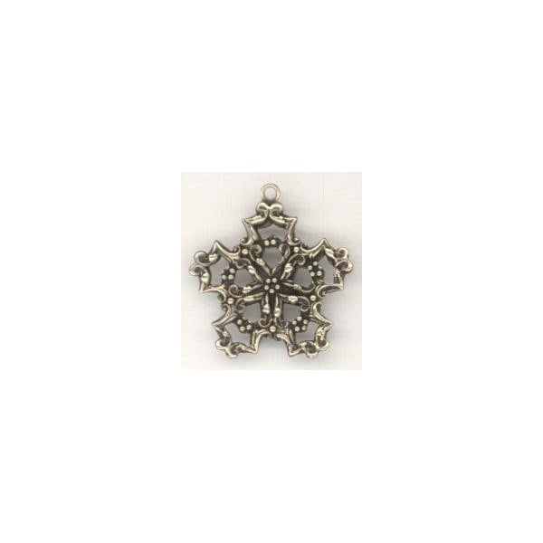 ^Snowflake Shaped Filigree Stampings Loop Oxidized Brass
