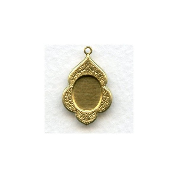 Floral Border 10x8mm Pendant Settings Raw Brass (12)