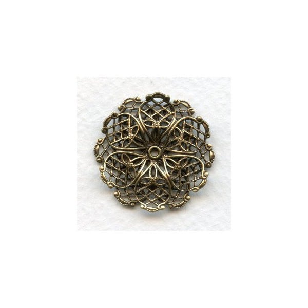 Fancy Double Filigree Flower 27mm Oxidized Brass