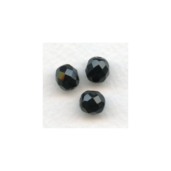 ^Jet Glass Fire Polished Round Faceted Beads 8mm