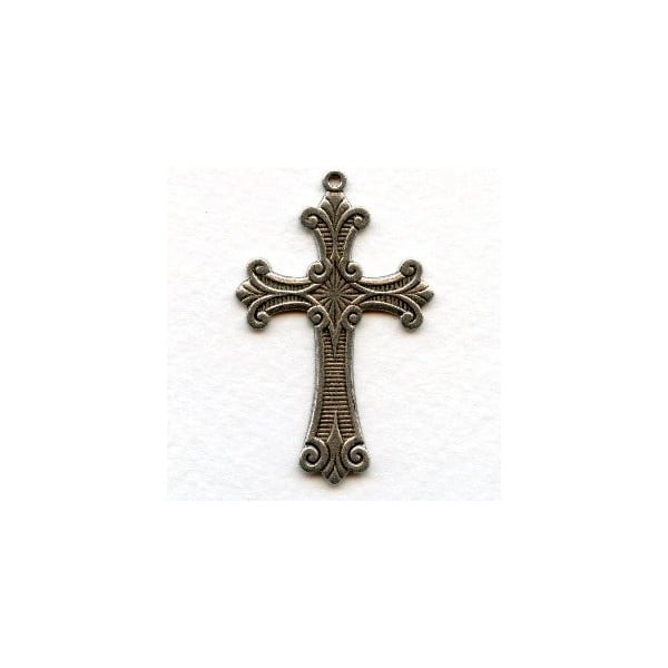 Cross Pendant Oxidized Silver 51mm