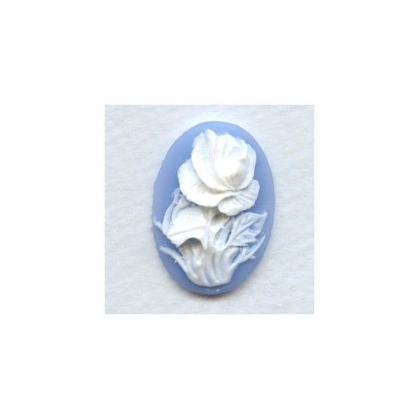 ^Cameos White Rose on Blue Background 25x18mm