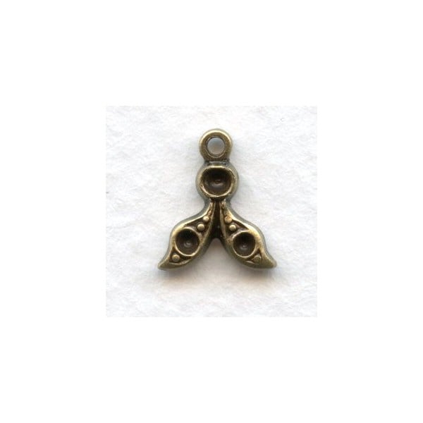 Leaves with Rhinestone Setting Wells Oxidized Brass (6)
