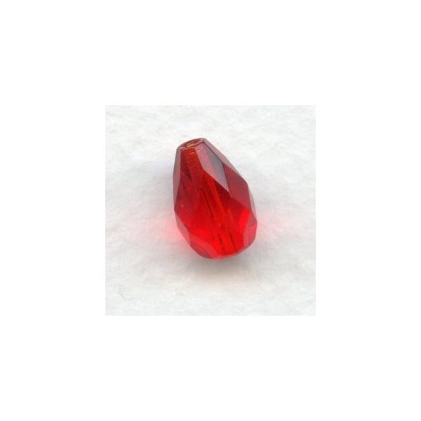 Ruby Czech Glass Fire Polished Tear Drop Beads 10x7mm