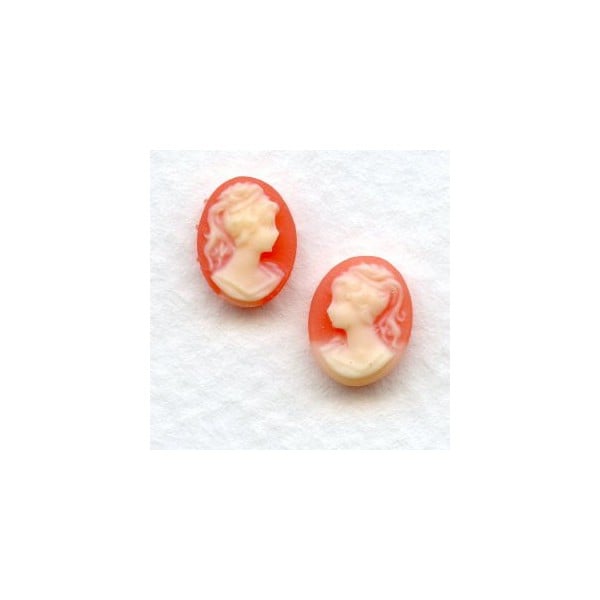 Cameos 10x8mm Girl with Ponytail Ivory on Carnelian (6 sets)