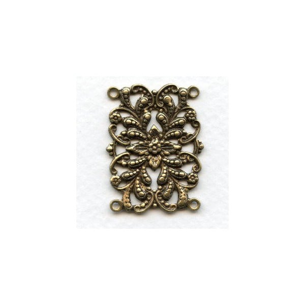 Floral Connector 4 Loop Bracelet Links Oxidized Brass