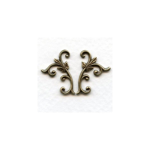 Leafy Sprigs Right and Left Flourishes Oxidized Brass (1 set)