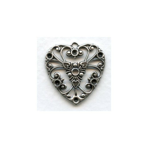 Heart Pendant for Rhinestones Oxidized Silver 27mm (4)