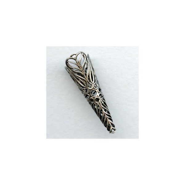 Grand Filigree Cone Bead Caps Oxidized Silver (2) - Image 2