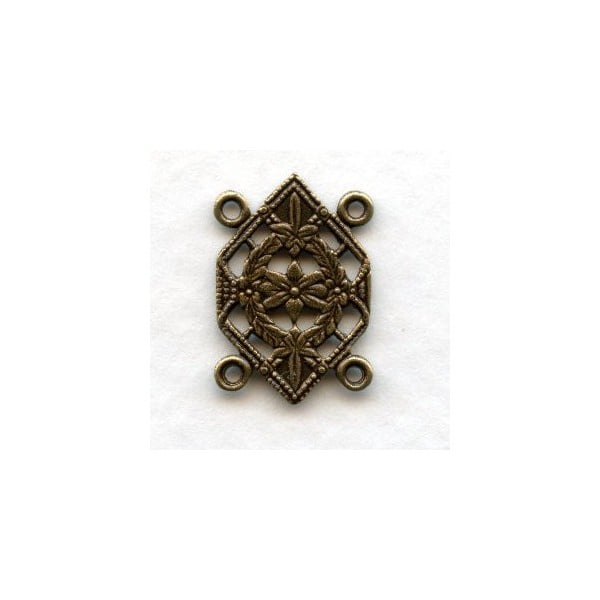 Floral Design 4 Loop Link or Connector Oxidized Brass