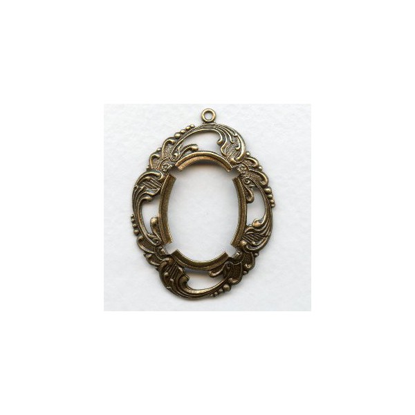 Floral Edge Pendant Setting 25x18mm Oxidized Brass (1)