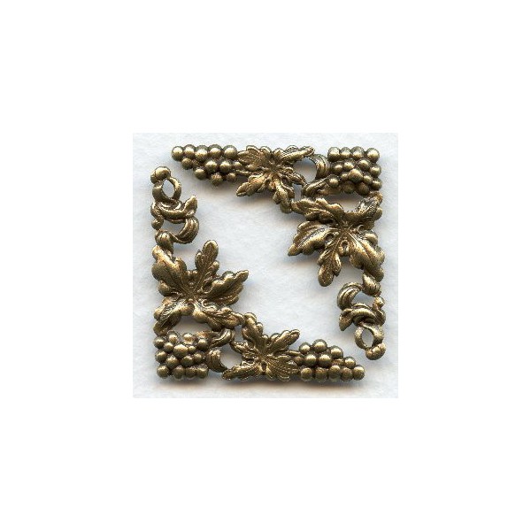Grape Motif Fancy Corners Oxidized Brass Stampings (6)