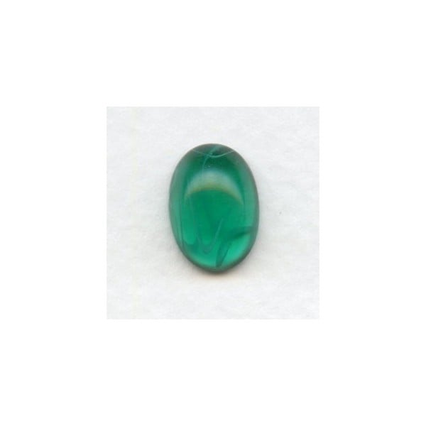 ^Vintage 14x10mm Oval Glass Cabochons Emerald Swirls (2)