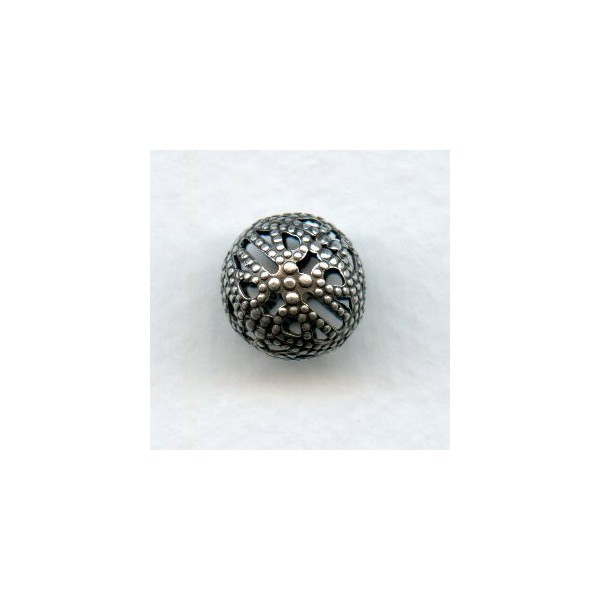 Filigree Beads 12mm Round Oxidized Silver