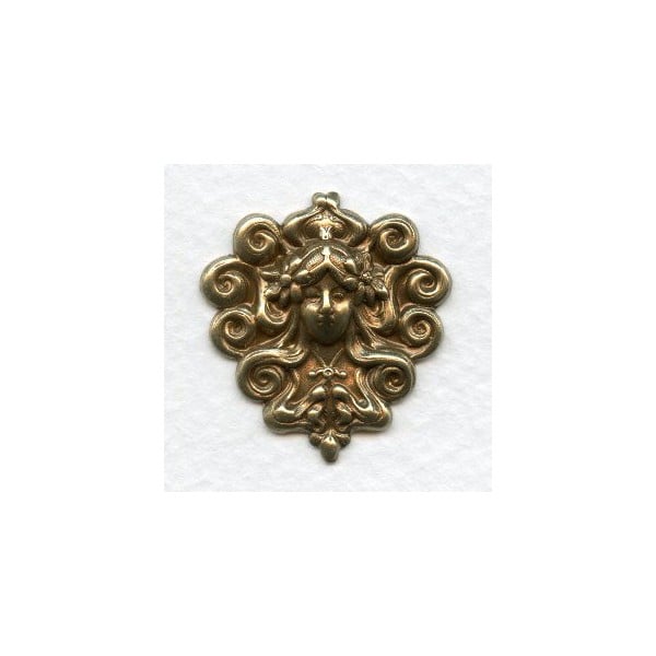 Art Nouveau Styled Face With Flowing Hair Brass 28mm