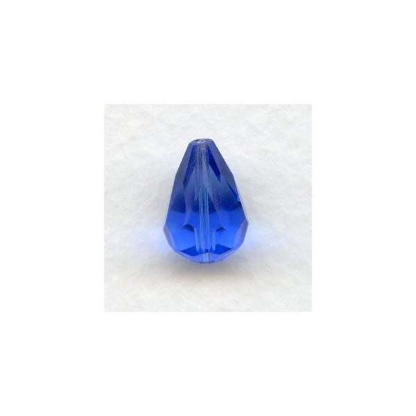 Sapphire Machine Cut Glass Tear Drop Beads 13x9mm (12)