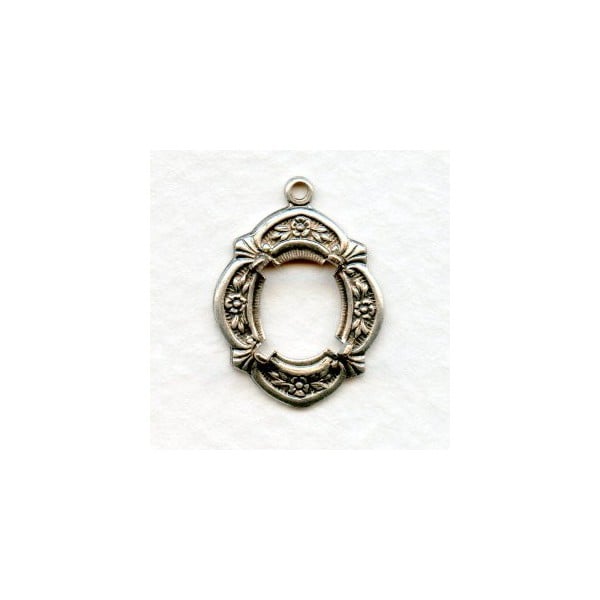 Floral Edge Open Back 10x8mm Settings Oxidized Silver (2)