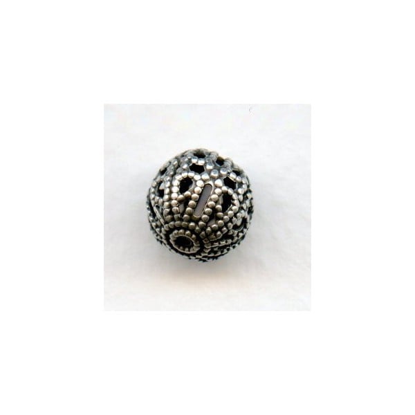Filigree Beads 10mm Round Oxidized Silver (12)