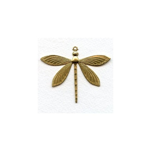 Detailed Large Dragonfly Pendants Raw Brass